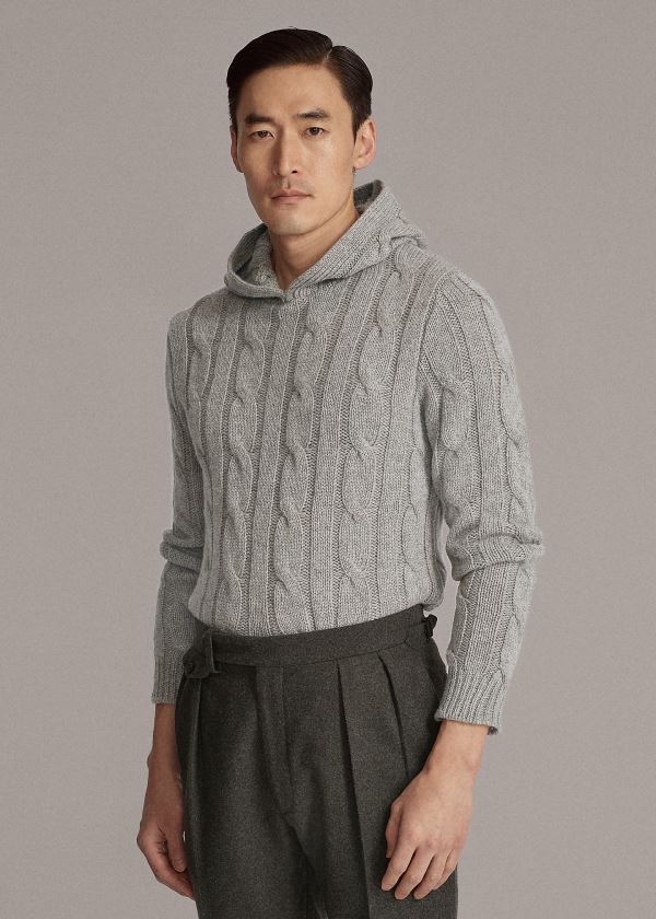 Men's Ralph Lauren Cable-Knit Cashmere Hoodies | 469573EDL